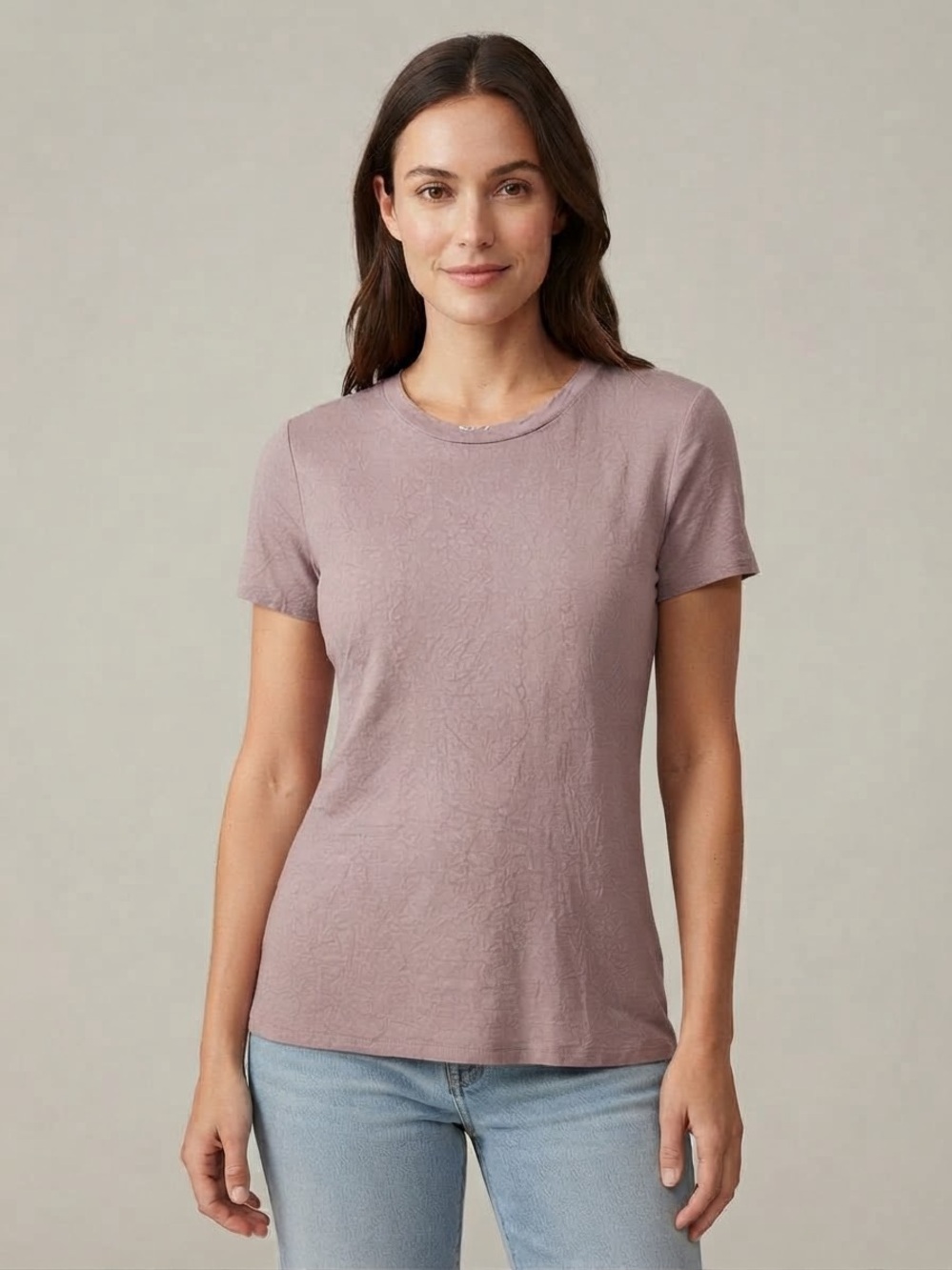 Maurices 24/7 Shimmer Crewneck Tee M 19.5” p2p Dusty Mauve $25 Retail NWT